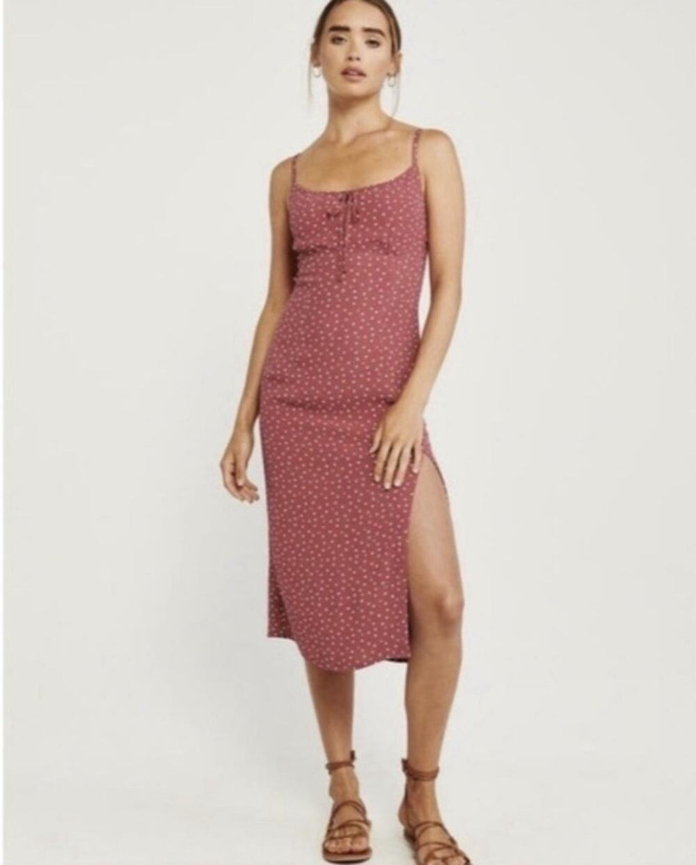 Abercrombie & Fitch Small Polka Dot Woven Spaghetti Strap Midi Dress New Ac10